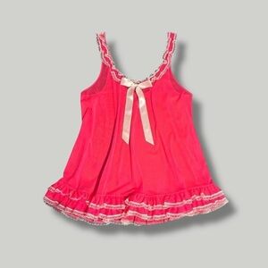 Victoria's Secret sheer pink mesh white lace trim babydoll lingerie cami top Med